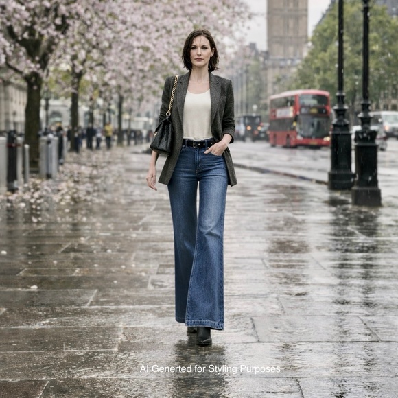 PAIGE Deep Blue Wide Leg Jeans. - Picture 9 of 9